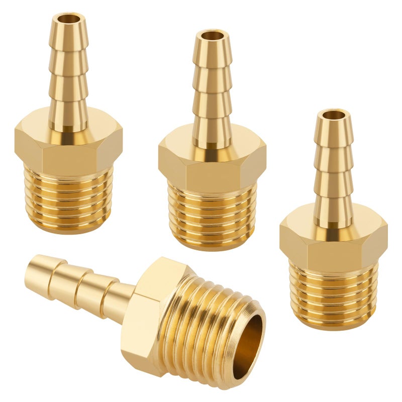 KOOTANS 4pcs Brass Hose Barb Fittings 3/16" Hose Barb to 1/4 NPT Male Thread Air Hose Fittings Brass Quick Coupler Air M Type Adapter Connector Fitting - Image 1